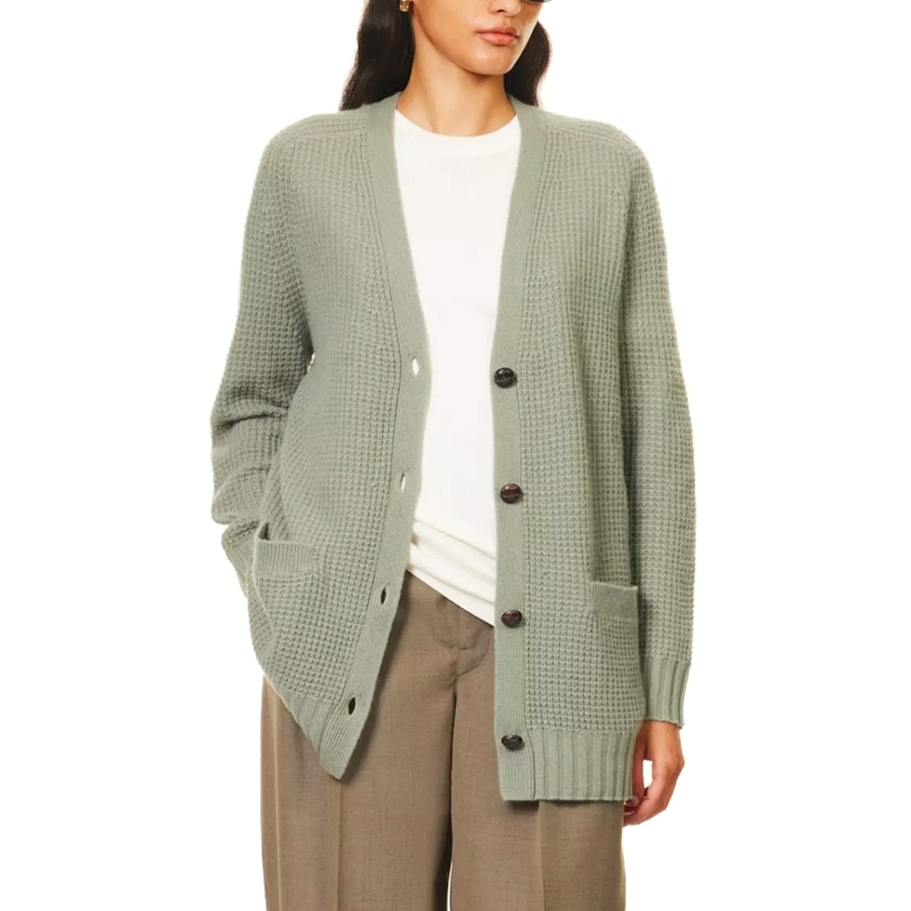 NWT 360 Cashmere wool and cashmere-blendknitted waffle cardigan
